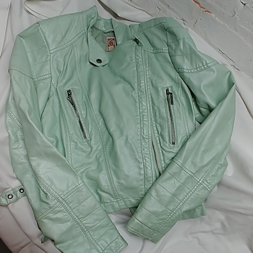 Mint Vegan Leather Moto Jacket